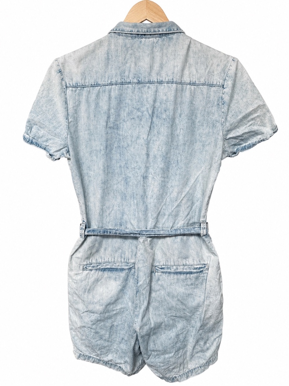 Mavi Jeans Light Wash Denim Zip Front Utility Romper Belted Short Sleeve Size M - Picture 3 of 11